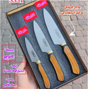ست 3تایی چاقوی آشپزخانه ضدزنگ سفارشی استاد فاضل اصل زنجان با جعبه چوبی