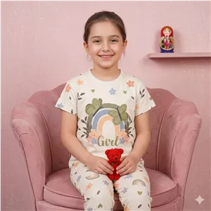 ست راحتی تیشرت شلوار دخترانه ؛ طرح رنگین کمان | نخ پنبه نرم و لطیف