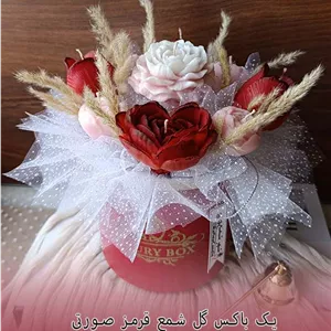 باکس گل شمعی گل رز قلبی و لاله قرمز