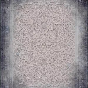 فرش پرشین مشهد 1200 شانه تراکم 3600 طرح 36049 کرم آبی تمام نخ اکریلیک