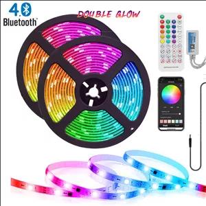 پک کامل ریسه هوشمند آی سی دار Double Glow فول کالر موزیکال 10 متری- با ریموت کنترل و اپلیکیشن حرفه ای تلفن همراه