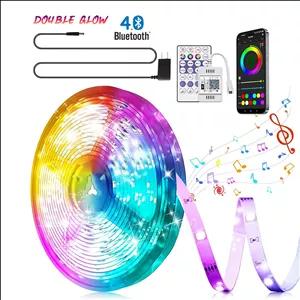 پک کامل ریسه هوشمند RGBIC (آی سی دار) Double Glow فول کالر موزیکال 5 متری- با ریموت کنترل و اپلیکیشن حرفه ای تلفن همراه