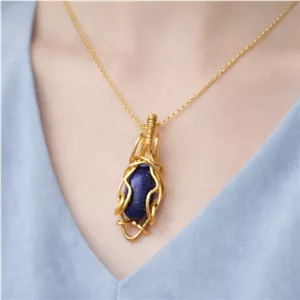 آویز سنگ لاجورد افغان با رکاب برنز