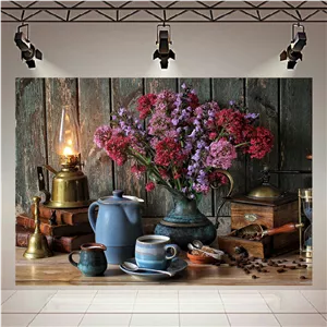 تابلو شاسی طرح کلاسیک مدل  گلدان،چراغ قدیمی و قهوه کد AR2224