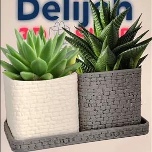 گلدان دوبل دکوراتیو بافت سنگی