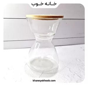 ظرف قند و شکر شیشه‌ای سلین مدل ساعت شنی | درب چوب