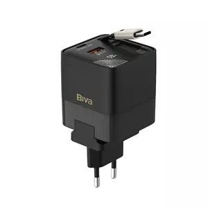 شارژر دیواری بیوا HC-59 توان 65 وات | Biva HC-59 GaN Fast Charger با کابل جمع‌شونده
