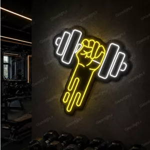 تابلو نئون دمبل بدنسازی دست مشت شده