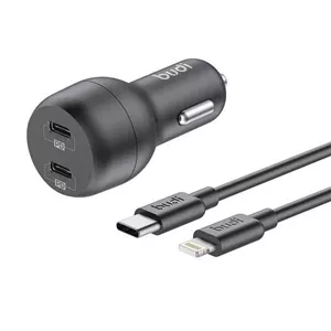 شارژر فندکی 20 وات دو پورت بودی مدل CC108RTLB به همراه کابل تبدیل USB-C به لایتنینگ