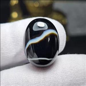 نگین درشت سنگ عقیق سیاه معدنی طرح خاص کد 34726