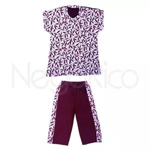 ست بلوز شلوارک نخی سایز بزرگ طرح برگ