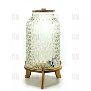 کلمن بلوری پایه چوبی طرح حصیری