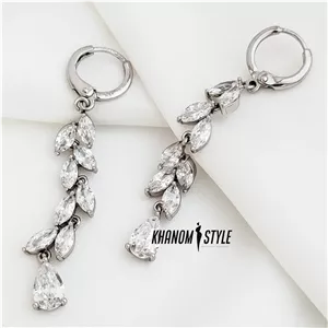 گوشواره آویز ژوپینگ نگین دار طرح اشکی E6024 