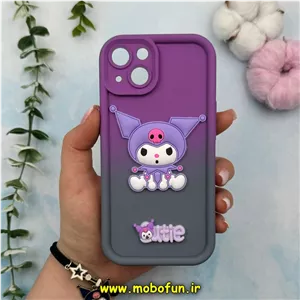 قاب گوشی iPhone 13 آیفون طرح سیلیکونی سولید کیس Solid عروسکی برجسته محافظ لنزدار طرح کرومی دو رنگ بنفش طوسی کد 13913