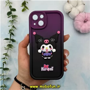 قاب گوشی iPhone 13 آیفون طرح سیلیکونی سولید کیس Solid عروسکی برجسته محافظ لنزدار طرح کرومی دو رنگ بنفش مشکی کد 13914