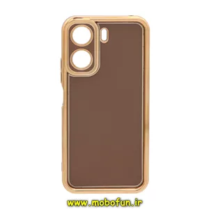 قاب گوشی Redmi 13C - Poco C65 شیائومی طرح ژله ای مای کیس گلد لاین دور طلایی سولید SOLID محافظ لنز دار قهوه ای کد 25953