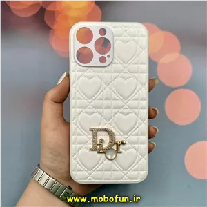 قاب گوشی iPhone 14 Pro Max آیفون پافر چرمی اورجینال Hard محافظ لنز دار طرح Dior سفید کد 52346