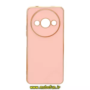 قاب گوشی Redmi A3 - Redmi A3X شیائومی طرح ژله ای مای کیس گلد لاین دور طلایی محافظ لنز دار صورتی کد 44580