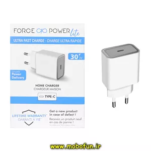 شارژر دیواری فست 30 وات و PD تک پورت Force Power Lite مدل FPLICS1C30WPDW سفید کد 47831