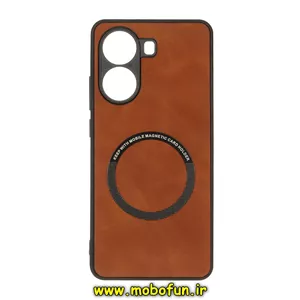 قاب گوشی Poco X7 Pro شیائومی چرمی جیر Hard Case طرح مگ سیف محافظ لنزدار قهوه ای کد 76088