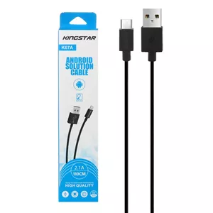 کابل شارژ 110 سانتی متری فست USB to MicroUSB برند KingStar مدل K67A رنگ مشکی کد 30509