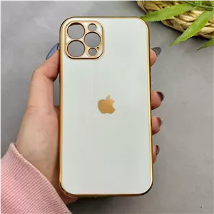 قاب گوشی iPhone 12 Pro آیفون طرح ژله ای مای کیس گلد لاین دور طلایی محافظ لنز دار سفید کد 97454
