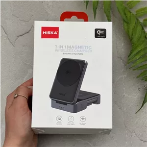 شارژر وایرلس سه کاره Hiska مدل HR-15 - مشکی کد 140487