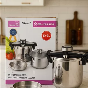 زودپز دوقلو ۵ ۷ لیتری دسینی | زودپز استیل دو قلوی Dessini با درب ایمن و سوپاپ اطمینان