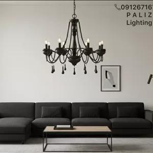 لوستر مدل روستیک چوبی فلزی مشکی