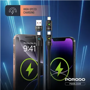 کابل پرودو Porodo Powerglow 4-In-1 High-Speed Charging Cable PD 240W