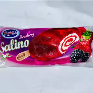 بستنی شیری وانیلی با روکش کنسانتره میوه جات و سس میوه ای ( سالینو ) دومينو [ 85 گرم ]