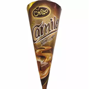 بستنی شکلاتی با سس کارامل و تکه های شکلات برند میهن وزن محصول ( 85g )
