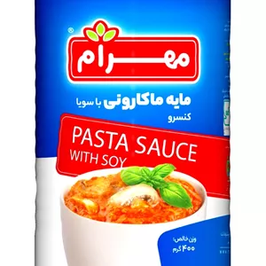 کنسرو مایه ماکارونی با سویا ( حاوی قارچ و فلفل دلمه ای ) ( 380 ) گرم مهرام