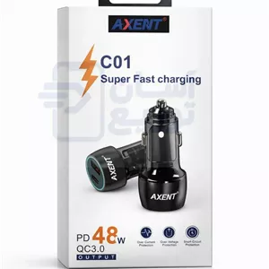 شارژر فندکی 48 وات 2خروجی اکسنت Axent مدل C01 خروجی تایپسیخروجی USB با گارانتی 6 ماهه آسان توزیع