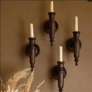 شمعدان دکوری دیواری تکی طرح چوب