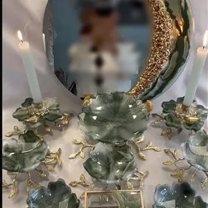 هفت‌سین رزینی پایه برگی ب همراه باکس شیشه ای رزینی