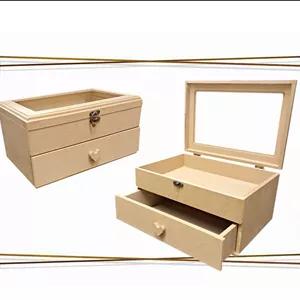 بیس خام MDF جعبه پذیرایی درب شیشه ای کشوداربه همراه پلکسی درب