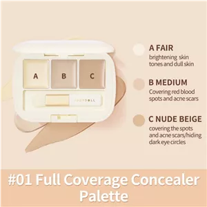 پالت کانسیلر سه رنگ حرفه‌ای جودی دال Three-Shades Concealer Palette برای پوشش تیرگی، جای جوش و یکدست کردن پوست
