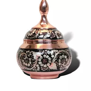 قندان دست ساز مس و الماس تراش نقره کوب ارتفاع 18س