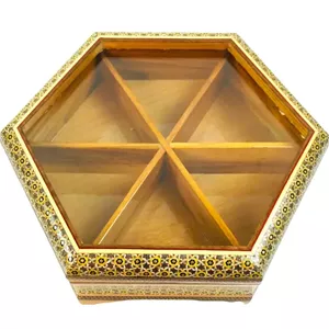 جعبه چوب و خاتم تیبگ شش ضلعی (ابعاد10*33*33)