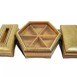 ست خاتم‌کاری اصفهان: تی بگ ، کارد چنگال و جعبه دستمال