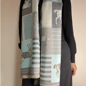 شال موهر هرمس Cashmere Equestrian Horse Wrap آبی