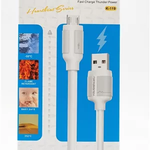 کابل شارژ Youshengku K119 (Micro to USB) میکرو 6 آمپر سیلیکونی (بسته ی 20 عددی-قیمت عمده) ۶ آمپر سیلیکونی (Super Fast Charge) | مقاوم و ضد گره‌خوردگی (تضمین کیفیت کالا)