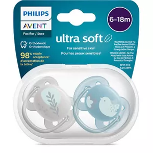 پستانک ارتودنسی 1 عددی ۶تا۱۸ ماه الترا سافت ultra soft فیلیپس اونت philips avent طرح پرنده و گل
