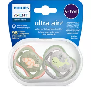 پستانک ارتودنسی 6تا18 ماه 1 عددی الترا ایر ultra air فیلیپس اونت philips avent طرح لاک پشت و نهنگ
