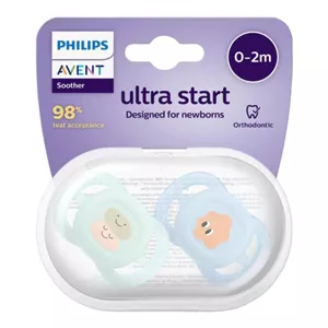 پستانک ارتودنسی 0تا2 ماه 1 عددی الترا استارت ultra start فیلیپس اونت philips avent طرح سبز و آبی