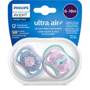 پستانک ارتودنسی 6تا18 ماه 2 عددی الترا ایر ultra air فیلیپس اونت philips avent طرح لاک پشت و نهنگ
