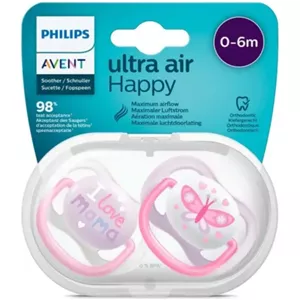 پستانک ارتودنسی 0تا6 ماه 1 عددی الترا ایر ultra air فیلیپس اونت philips avent طرح پروانه و ای لاو ماما