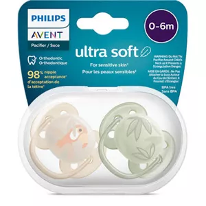 پستانک ارتودنسی 1 عددی ۰تا۶ ماه الترا سافت ultra soft فیلیپس اونت philips avent طرح توکا و برگ