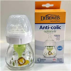 شیشه شیر پیرکس ۶۰ میل دهانه عریض (پهن) دکتر براون(براونز) Dr browns با سرشیشه p طرح شیر